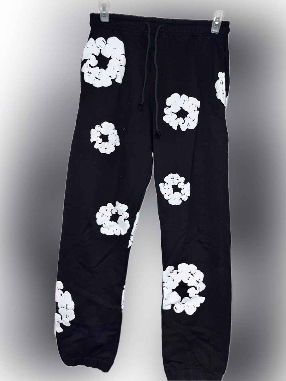 Black nwot Lounge sweats joggers Pants w White Floral Rings denim tears African
